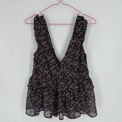 Camiseta sin mangas American Eagle Outfitters Floral Simi Sheer Peplum Swingy Cami Talla XS Foto 1 de 4