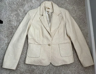 Chaqueta Blazer Wilsons Cuero Acolchada Floral Para Mujer’s L Blanco Crema Retro De Colección Foto 1 de 4