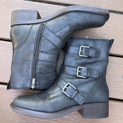 Lucky Brand Katriny Moto Boots, Black Leather, Women's 9.5 Steampunk Edgy - Image 1 of 4