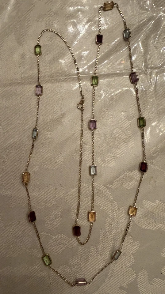 "Collar de oro amarillo de 14 K con formas rectangulares multicolores genuinas de 30""" Foto 1 de 4