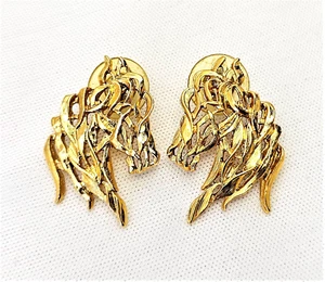 Abstrakte JJ Jonette Pferd Ohrringe Piercing Reiter goldfarben Schmuck 1988 - Bild 1 von 3