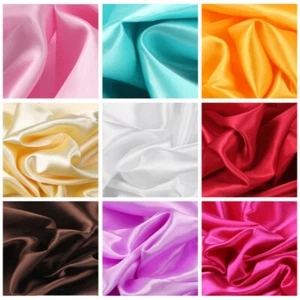 100 150cm Plain Solid Faux Silk Satin Fabric Craft Cloth Dress Blouse DIY Sewing - Picture 1 of 25
