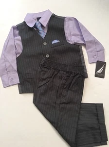 Nautica Boys Charcoal Grey Purple 4 piece Vest Suit Size 2T 3T 4T 5 Wedding - Picture 1 of 3