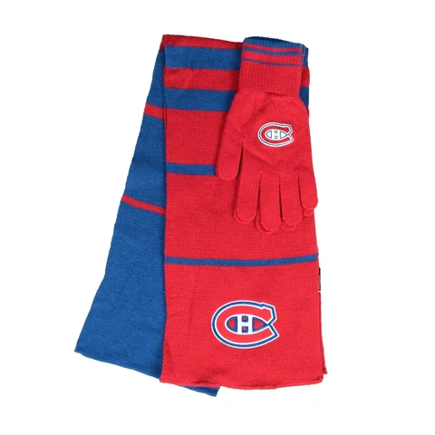 MONTREAL CANADIENS 2 TONE COLORS KNIT SCARF & GLOVES MATCHING GIFT SET NHL NWT Cover
