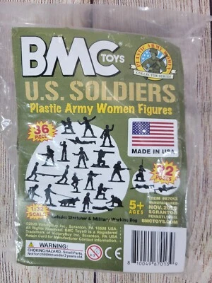 Bonecos soldados militares femininos verdes do exército de plástico BMC Toys feitos nos EUA - Imagem 1 de 3