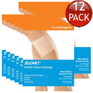 12 x Jelonet Non Medicated Paraffin Gauze Wound Dressings 3 Pack 10Cm x 10Cm - Picture 1 of 3