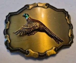 Hebilla de cinturón vintage con marco occidental Raintree de latón faisán volador 1977 o 1978 - Imagen 1 de 7