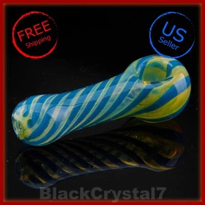 4" Handmade Thick Bright Blue Spiral Color Changing Tobacco Smoking Spoon Pipes - Picture 1 of 4
