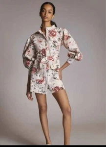 Abito mini camicia floreale Anthropologie Mare Mare nuovo senza etichette maniche a sbuffo rosa - Foto 1 di 16