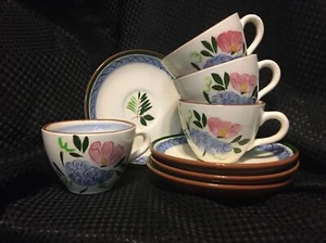 Stangl Set of 4 Fruit & Flowers Cups & Saucers Pattern Hand Painted Coffee Tea - Picture 1 of 12