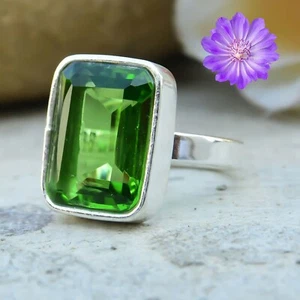 Peridot Lab Created Gemstone 925 Sterling Silver Ring Handmade Jewelry For Gift - Picture 1 of 2