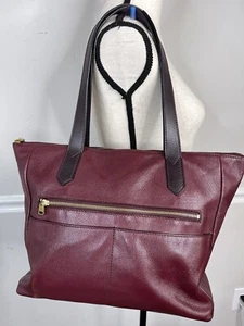 Vintage FOSSIL Maroon Tote Shoulder Large Leather Purse travel classic style - Picture 1 of 13