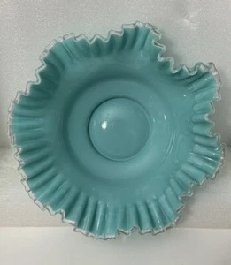 Fenton Turquoise To Clear Ruffled Bowl 13 1/4” - Picture 1 of 8