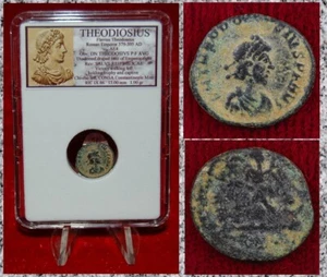 Ancient Roman Empire Coin Of THEODOSIUS Victory With Trophy And Dragging Captive - Picture 1 of 4