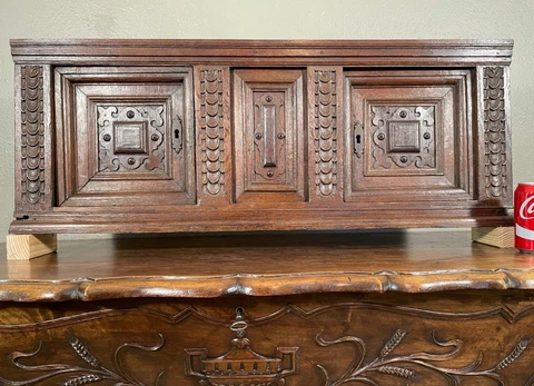 1700's Antique Flemish Solid Oak Wood Cabinet Doors and Frame Cover