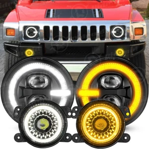 For Hummer H2 H3 H3T 06-10 7" LED Headlights 4" Fog Lights Combo Halo Angel Eyes - Picture 1 of 24