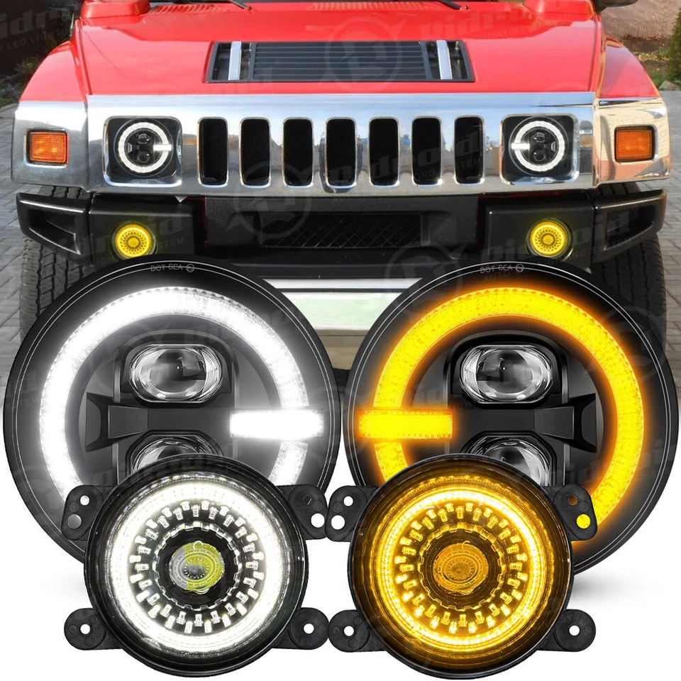 Para Hummer H2 H3 H3T 06-10 7" Faros LED Combo Luces Antiniebla Halo Ojos de Ángel Foto 1 de 4