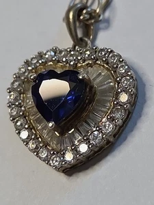Blue Sapphire Heart Pendant 925 JCM Thailand Cz 925 Sterling Necklace 21.5" - Picture 1 of 15