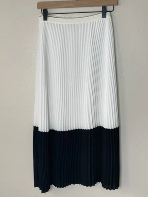 Aritzia Babaton Plisado Midi Falda Color Bloque Cintura Elástica Talla A Negro Blanco Foto 1 de 4