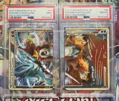 Suicune & Entei - 94/95 + 95/95 - Legend - Unleashed - Pokemon Card - PSA 9/8 - Image 1 of 2