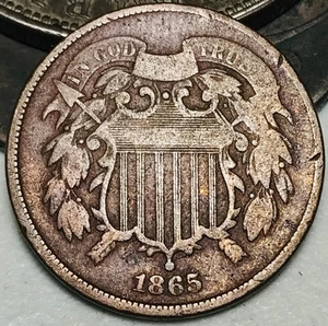 1865 Two Cent Piece 2C Civil War Date US Coin CC28433 - Picture 1 of 4