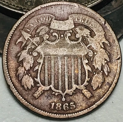 1865 Two Cent Piece 2C Civil War Date US Coin CC28433 - Image 1 of 4