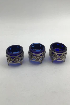 Set Di Saliera In Argento (Inserto In Vetro Blu) (2+1) - Immagine 1 di 4