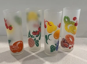 Bicchieri Tom Collins Frutta Smerigliata Vetro Federale Vintage 4 Pezzi MCM Tiki Bar - Foto 1 di 9