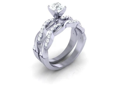 VS F 1.10 Ct Round Lab Grown Diamond Bridal Engagement Ring Set 14K White Gold - Image 1 of 4