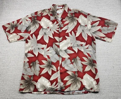 Pierre Cardin Shirt Mens Large Red Rayon Hawaiian Floral Button Up Camp Casual - Image 1 of 4
