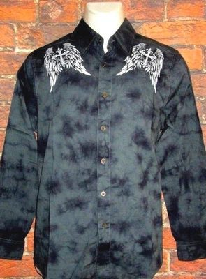 MENS MODERN CULTURE LONG SLEEVE TIE DYE CHARCOAL WINGS SHIRT SIZE S - Image 1 of 3
