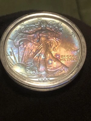American Silver Eagle 1987 1 OZ tono arco iris  Foto 1 de 4