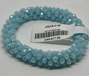 Woven Glass Beads Faceted Crystal Stretch Bracelet Bangle NWT Light Blue - Picture 1 of 3
