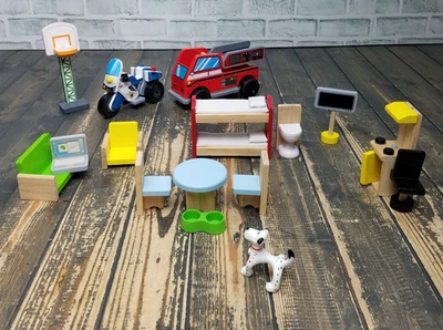 LOT of KidKraft Fire and Police Station with Fire Truck Motorcycle and Figures - Image 1 of 4