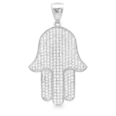 Colgante de mano Hamsa de piedra blanca de 1,5 quilates de oro blanco de 14 quilates Foto 1 de 3