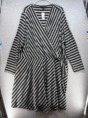 Новый с Ярлыками Lane Bryant женское платье размер 26/28 черный в полоску v-образным вырезом длинные рукава галстук - Изображение 1 из 4