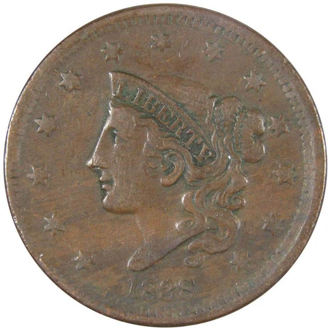 1838 Coronet Head Large Cent VF Very Fine Copper Penny 1c US Type Coin Cover