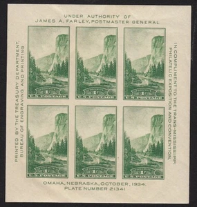 1934 Trans-Mississippi Sc 751 Souveir Sheet of 6 MNH Scott CV $15 - Picture 1 of 1