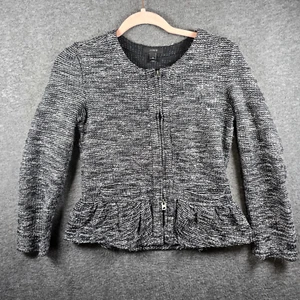 J. Crew Women XS Black And Gray/Grey Peplum Boucle Tweed Double Zipper Jacket - Picture 1 of 11