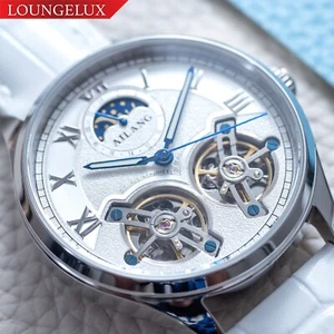 Reloj mecánico automático de lujo con doble volante plateado para hombre Bling Skeleton - Imagen 1 de 13