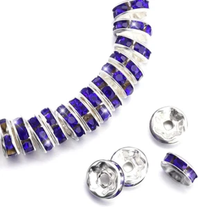 100PCS 8Mm Rondelle Spacer Beads round Crystal Charms Czech Rhinestone Silver Pl - Picture 1 of 8