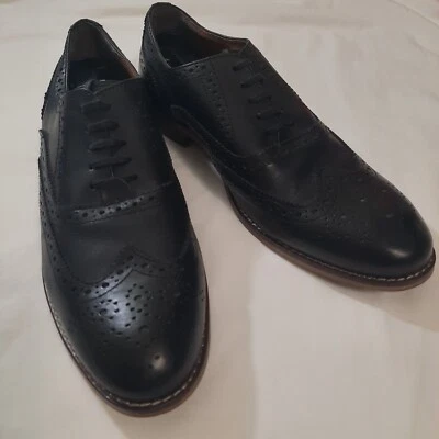 Zapatos de vestir Stafford para hombre 9,5 M Oxford Derby cuero negro punta de ala brogue con cordones Foto 1 de 4