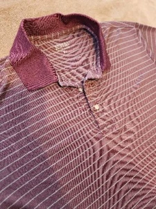 Brooks Brothers mens polo shirt LARGE Maroon stripe short sleeve polyester - Picture 1 of 5