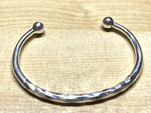 Solid Pure Fine Silver Womens Unique Ripple Ball Torque Bangle Cuff Bracelet - Picture 1 of 9