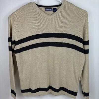 Vintage Structure 90's Sweater Men's Size XL Tan With Grey Stripes NWT - Image 1 of 4