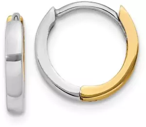 7mm 14k Yellow & White Gold 1.75mm Hinged Hoop Earrings - Picture 1 of 4