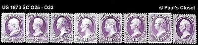 US 1873 SC O25- O32 JUSTICE DEPT OFFICIAL STAMPS MINT LIGHTLY HINGED  F/VF  - Image 1 of 2