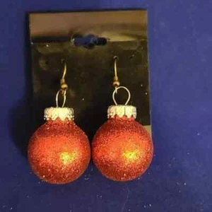 Red Glitter Christmas ornament Earrings - Foto 1 di 1