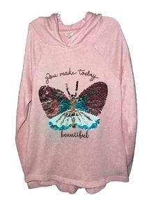 Sweet Butterfly Hoodie Shirt Sparkle Butterfly Flipsy Sequins Pink Girls 7/8 - Picture 1 of 10