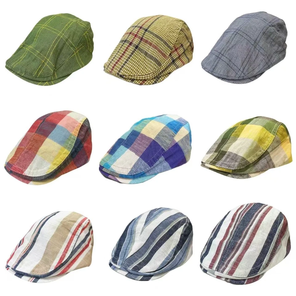 Leinen Stoff Baskenmütze Schiebermütze Mütze Kappe gebogener Schirm Hut - Bild 1 von 1